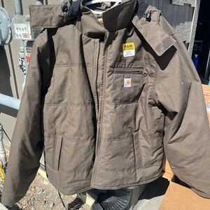Carhartt Brown and Black Work Jacket with Hood
